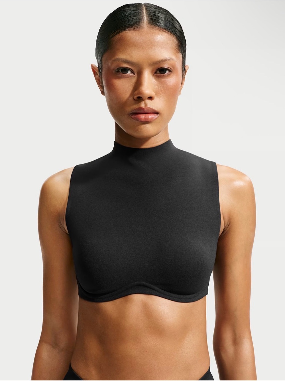 NikeSKIMS Black Studio Stretch Light Support Mockneck Sports Bra in Obsidian